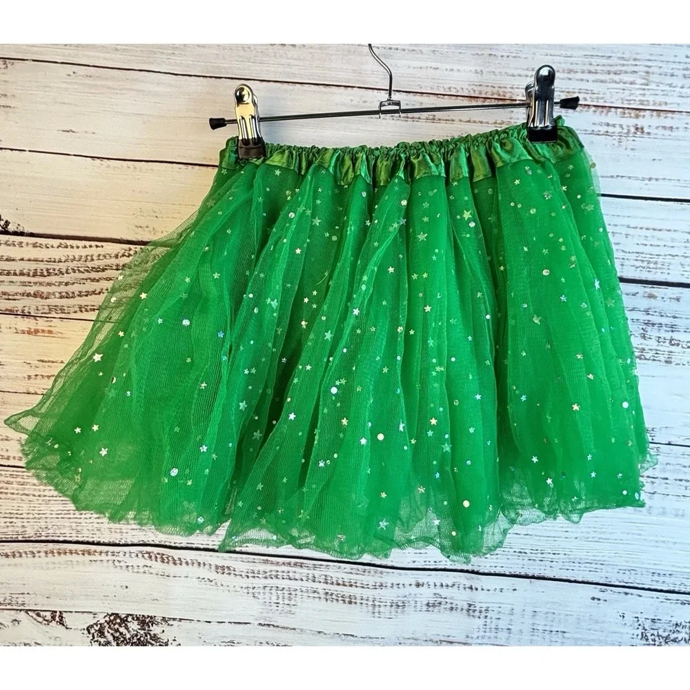 Kelly Green Tulle Skirt Sparkles Tutu Festive Petticoat Whimsical Girl's OSFM‎